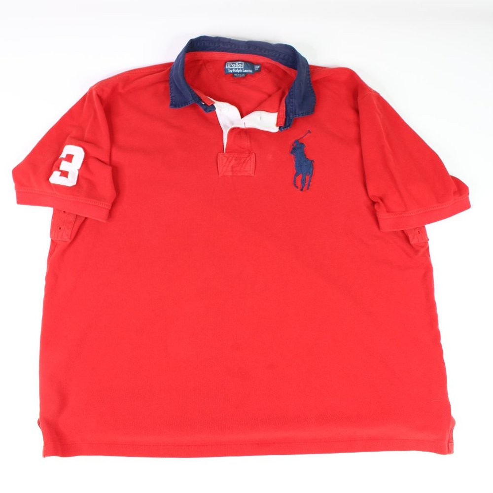 Men's 2XB Ralph Lauren Polo Rugby Shirt Red Navy Armpit Vents Neck Reinforcement